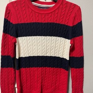 Classic Red and Navy Striped Crewneck Sweater